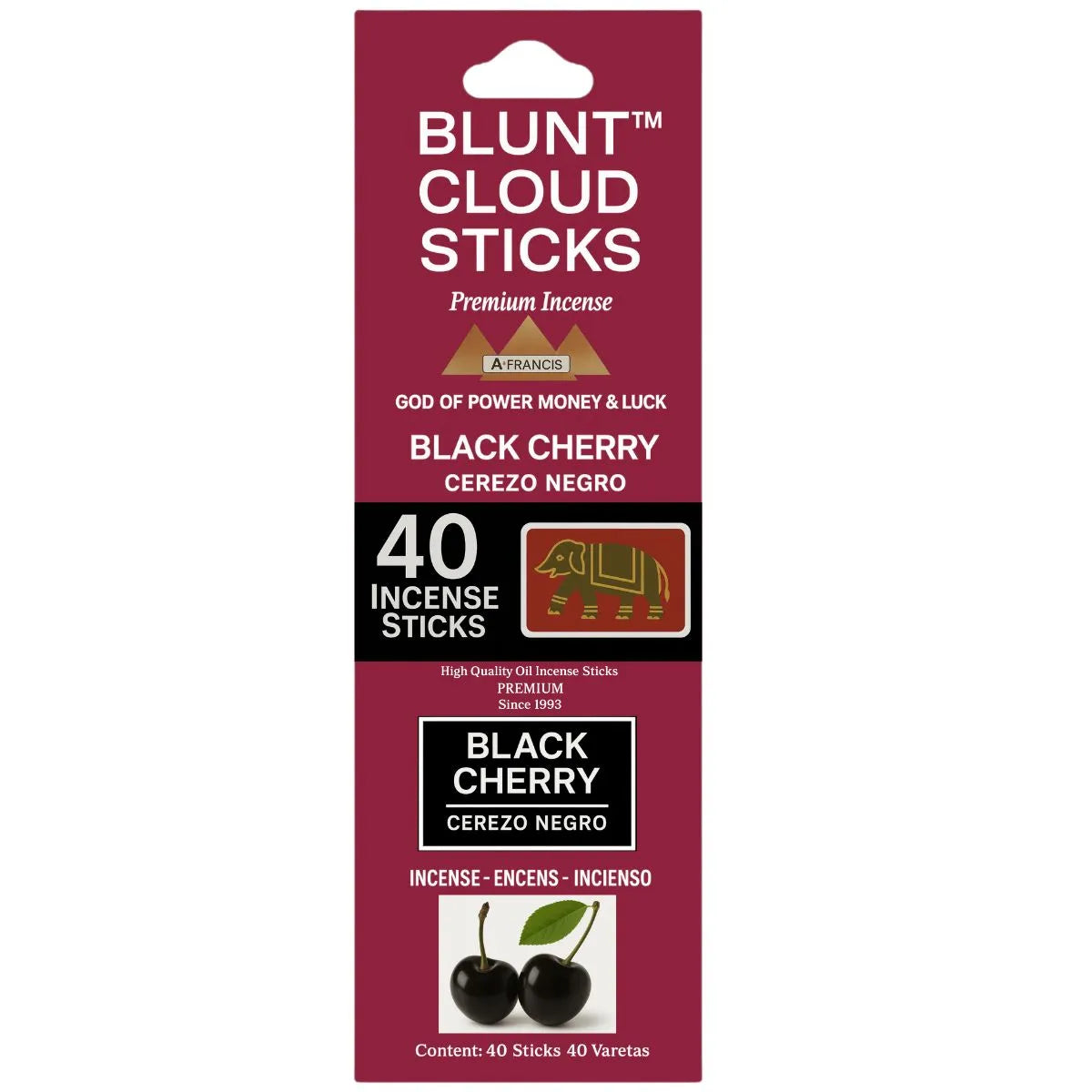 Blunt Cloud Sticks Black Cherry 11-Inch Incense – 40 Count Premium Display Box by A. Francis Inc