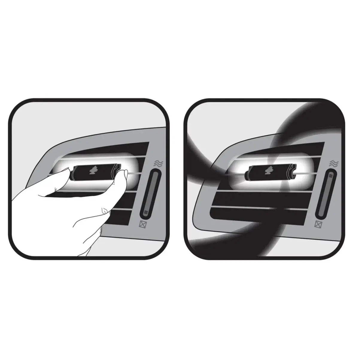 Illustration showing scent effect of Black Ice vent wrap before and after use