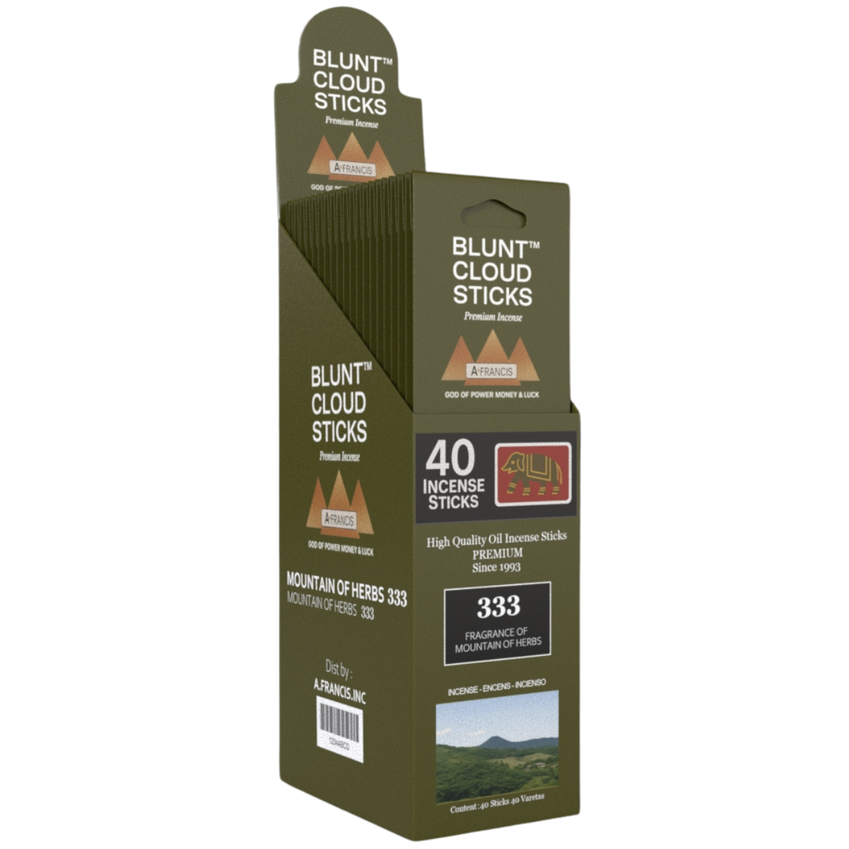 Blunt Cloud Sticks Mountain of Herbs
11-Inch Incense – 40 Count Premium Display Box by A. Francis Inc
