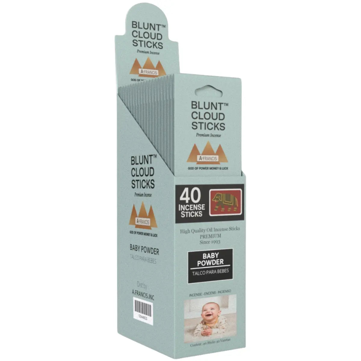 Blunt Cloud Sticks Baby Powder 11-Inch Premium Incense – 40 Count Display Box by A. Francis Inc
