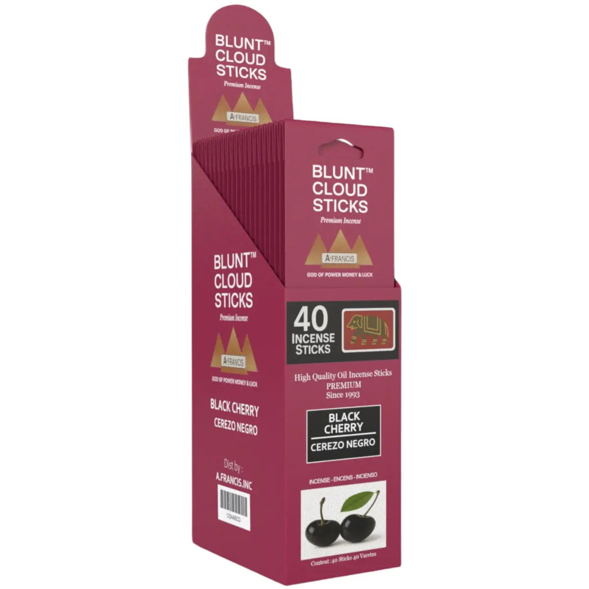 Blunt Cloud Sticks Black Cherry 11-Inch Premium Incense – 40 Count Display Box by A. Francis Inc