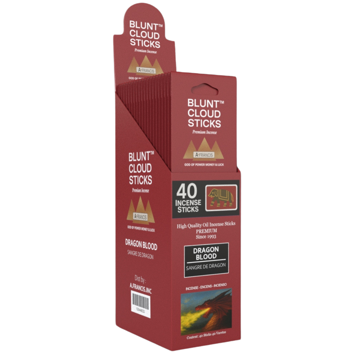 Blunt Cloud Sticks Dragon Blood 11-Inch Incense – 40 Count Premium Display Box by A. Francis Inc