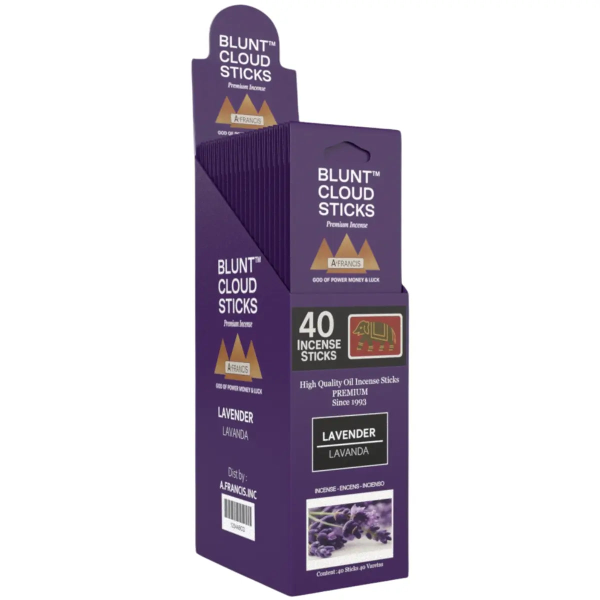 Blunt Cloud Sticks Lavender 11-Inch Incense – 40 Count Premium Display Box by A. Francis Inc