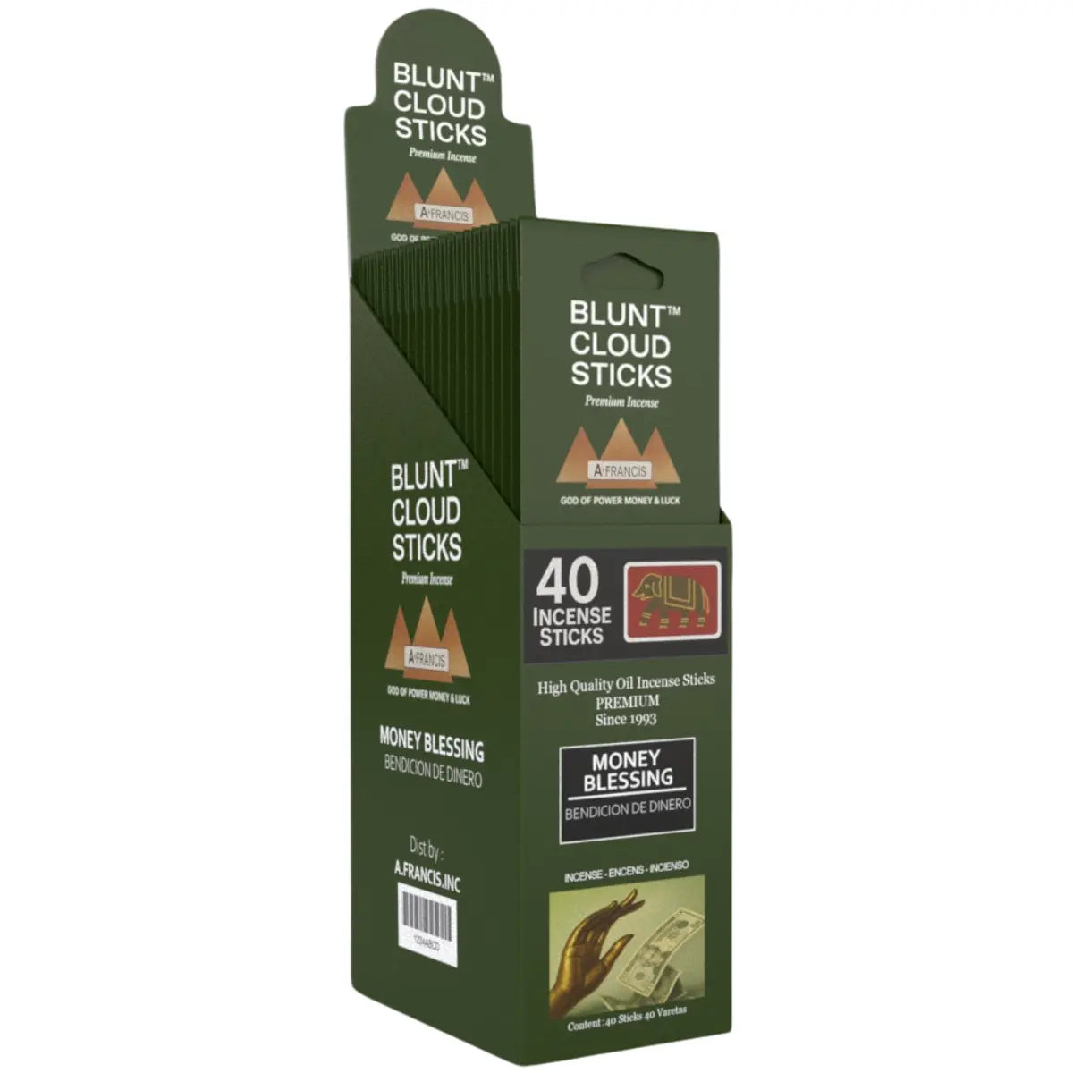 Blunt Cloud Sticks Money Blessing 11-Inch Incense – 40 Count Premium Display Box by A. Francis Inc