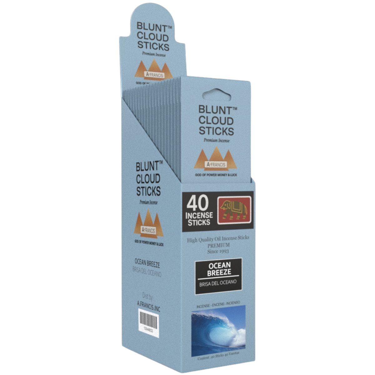 Blunt Cloud Sticks Ocean Breeze 11-Inch Incense – 40 Count Premium Display Box by A. Francis Inc
