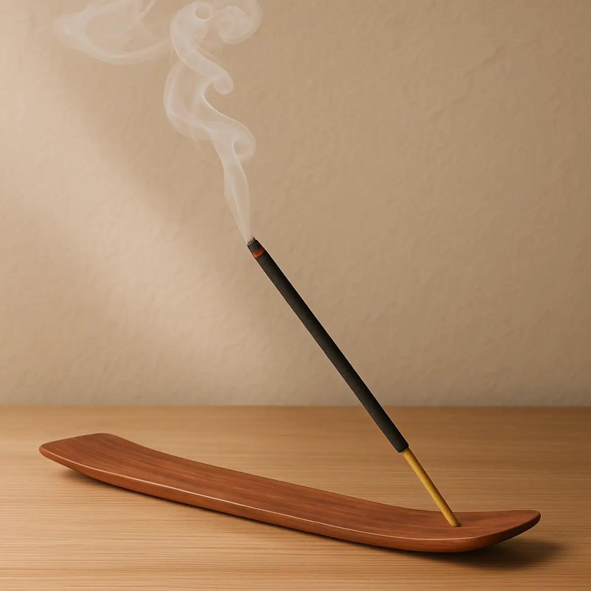 Coconut Scented Incense Stick Burning in Wooden Holder – Tropical Aromatherapy Experience