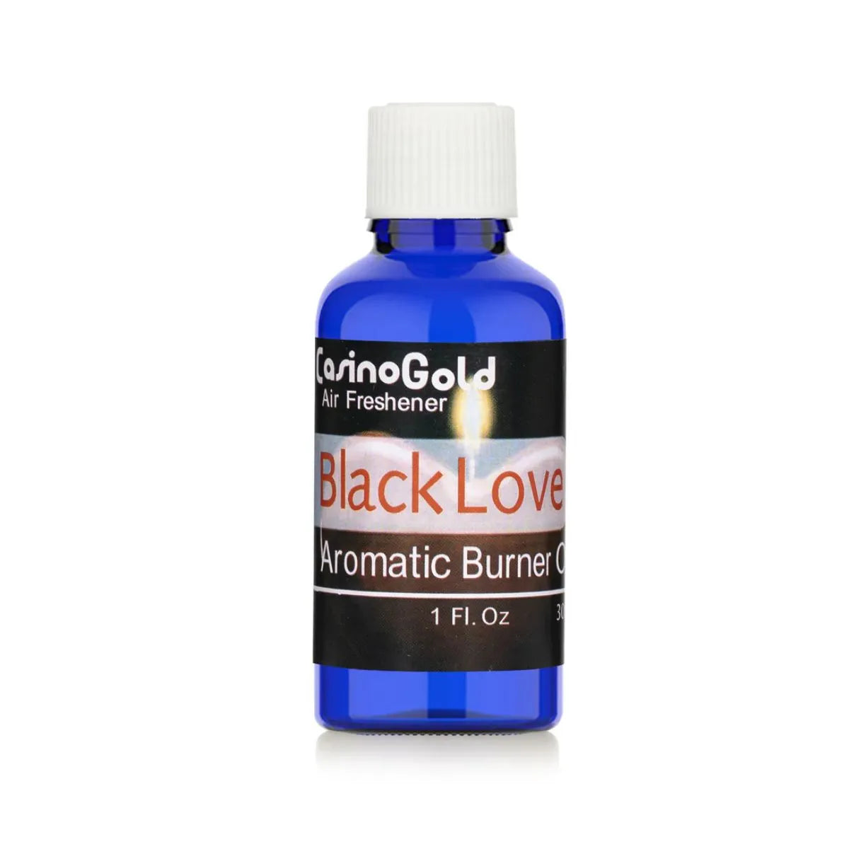 Casino Gold Black Love Fragrance Oil Air Freshener in a 1 oz blue bottle