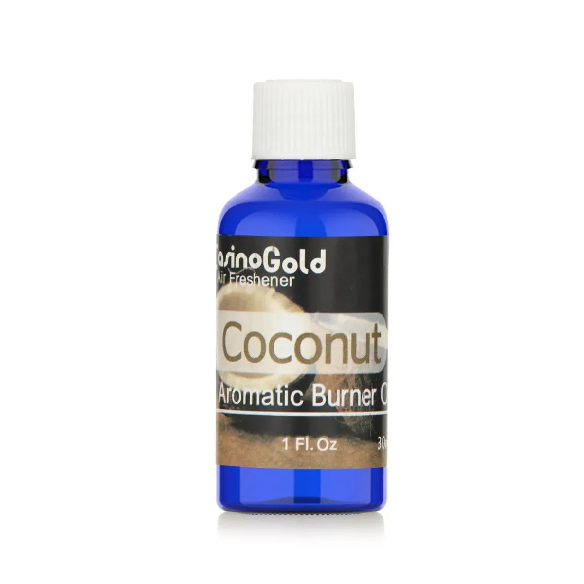 Casino Gold Coconut Fragrance Oil Air Freshener in a 1 oz blue bottle