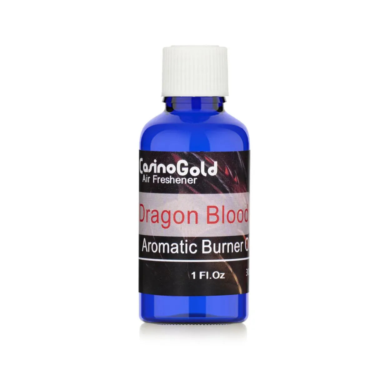 Casino Gold Dragon Blood Fragrance Oil Air Freshener in a 1 oz blue bottle