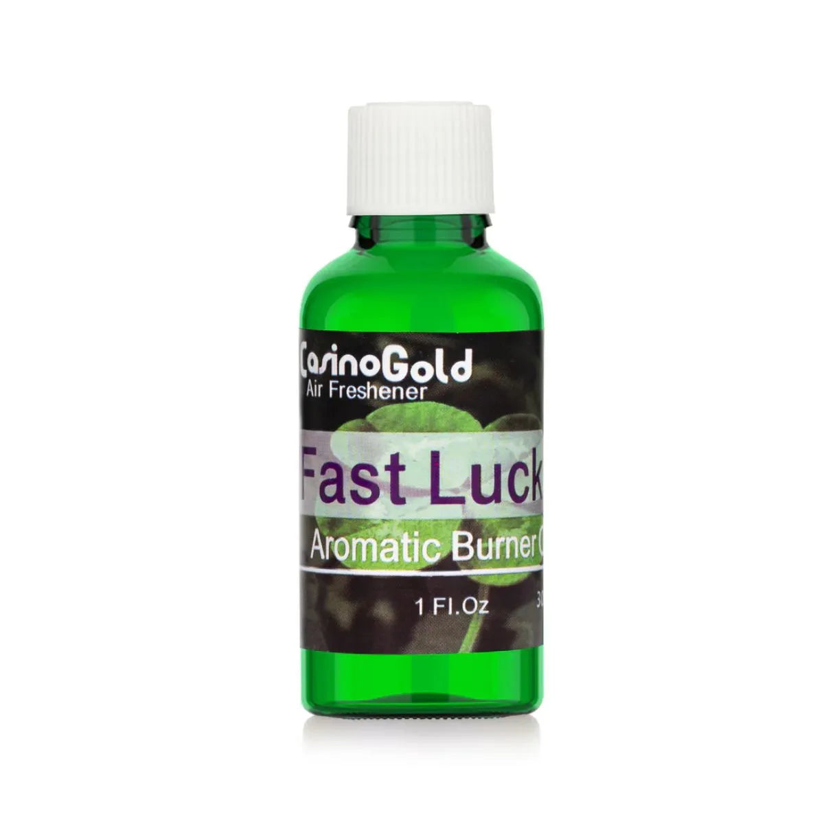 Casino Gold Fast Luck Fragrance Oil Air Freshener in a 1 oz green bottle