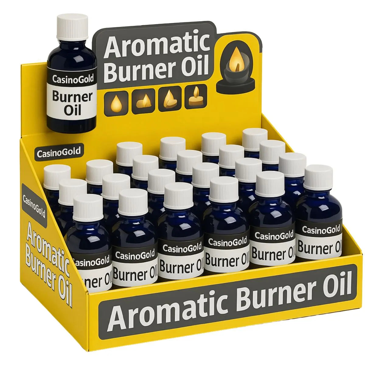 Wholesale display box of Casino Gold fragrance oils with 24 fragrance oil bottles