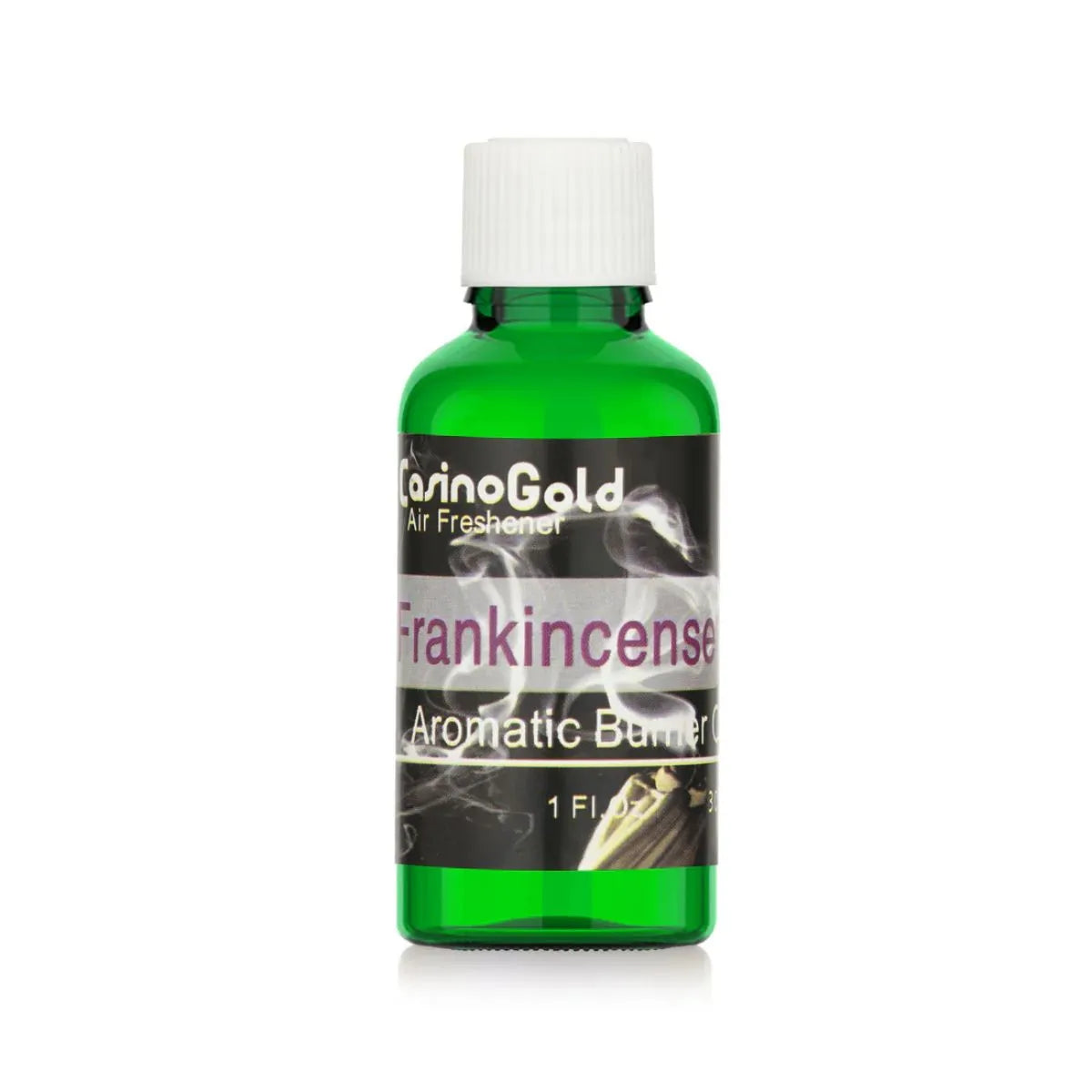 Casino Gold Frankincense Fragrance Oil Air Freshener in a 1 oz green bottle