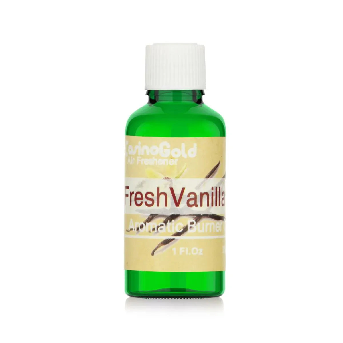 Casino Gold Fresh Vanilla Fragrance Oil Air Freshener in a 1 oz green bottle