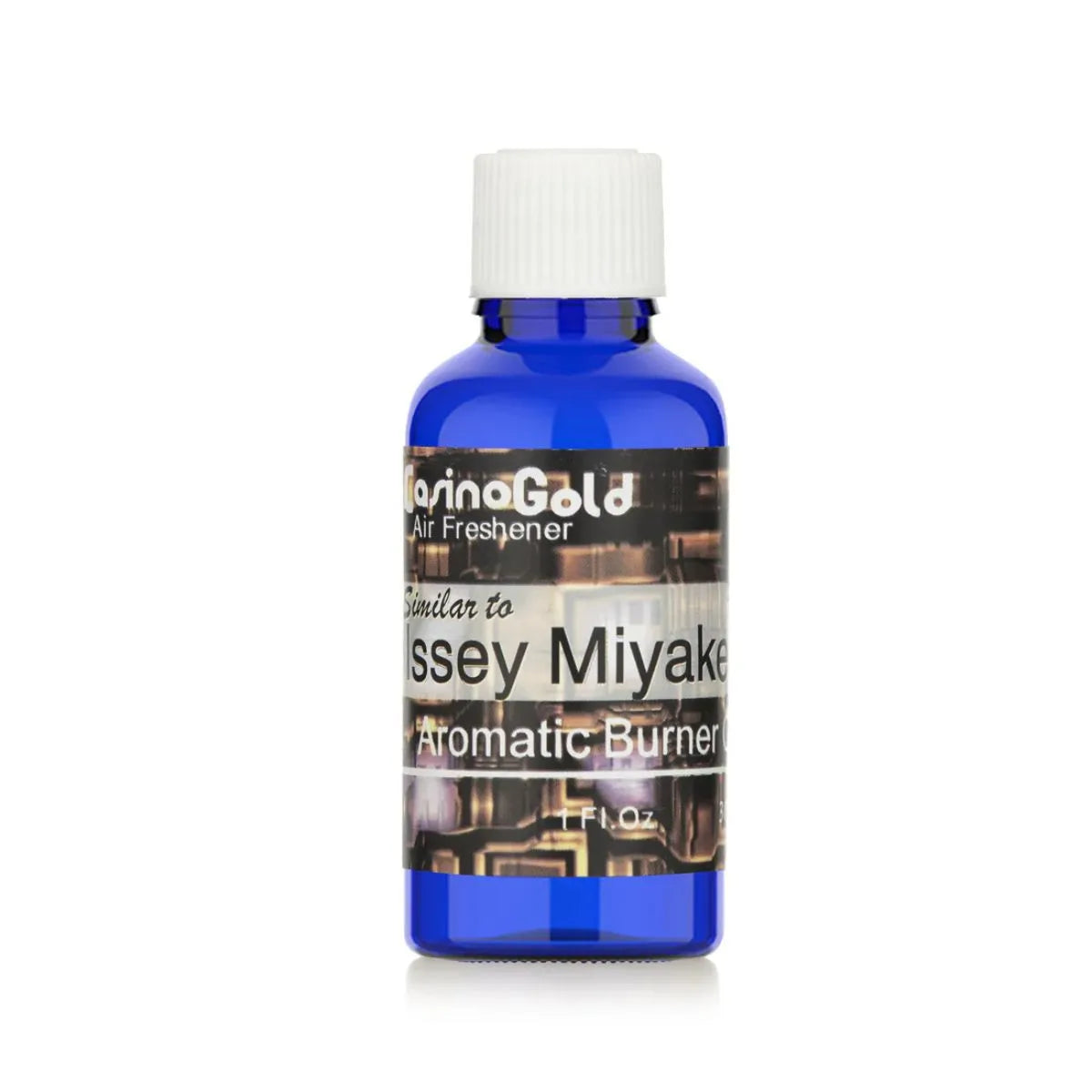 Casino Gold Issey Miyake Type Fragrance Oil Air Freshener in a 1 oz blue bottle