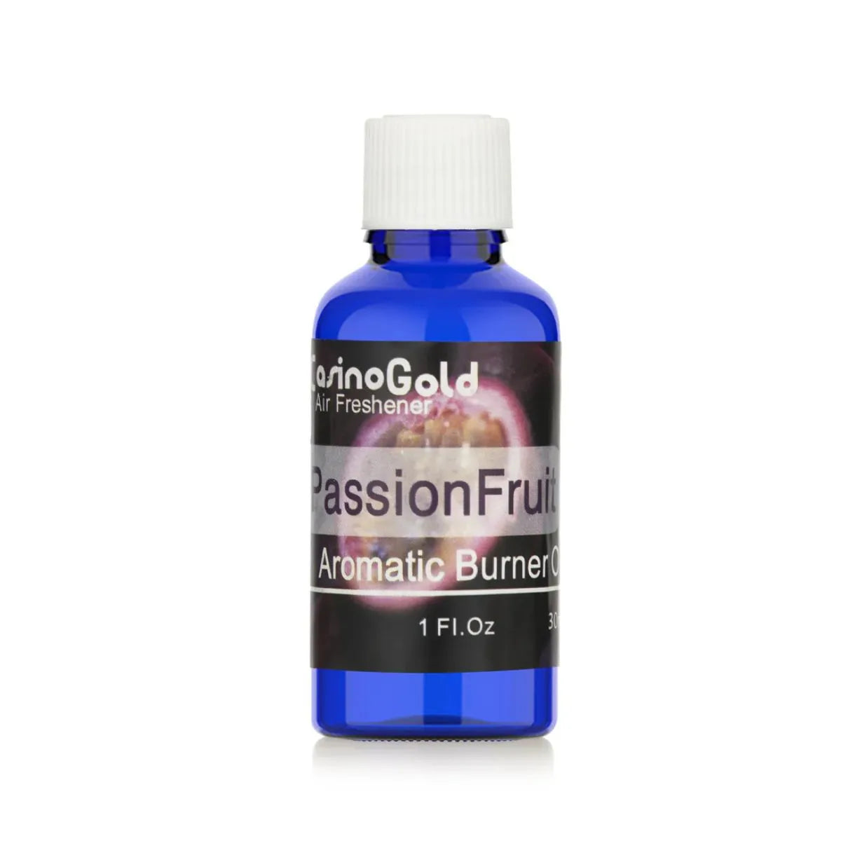 Casino Gold Passion Fruit Fragrance Oil Air Freshener in a 1 oz blue bottle