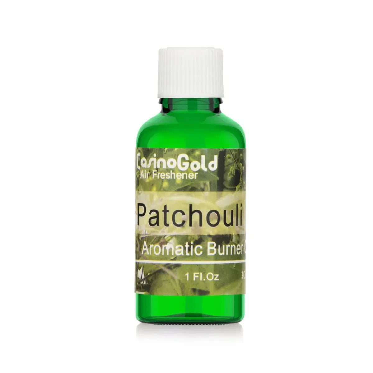 Casino Gold Patchouli Fragrance Oil Air Freshener in a 1 oz green bottle