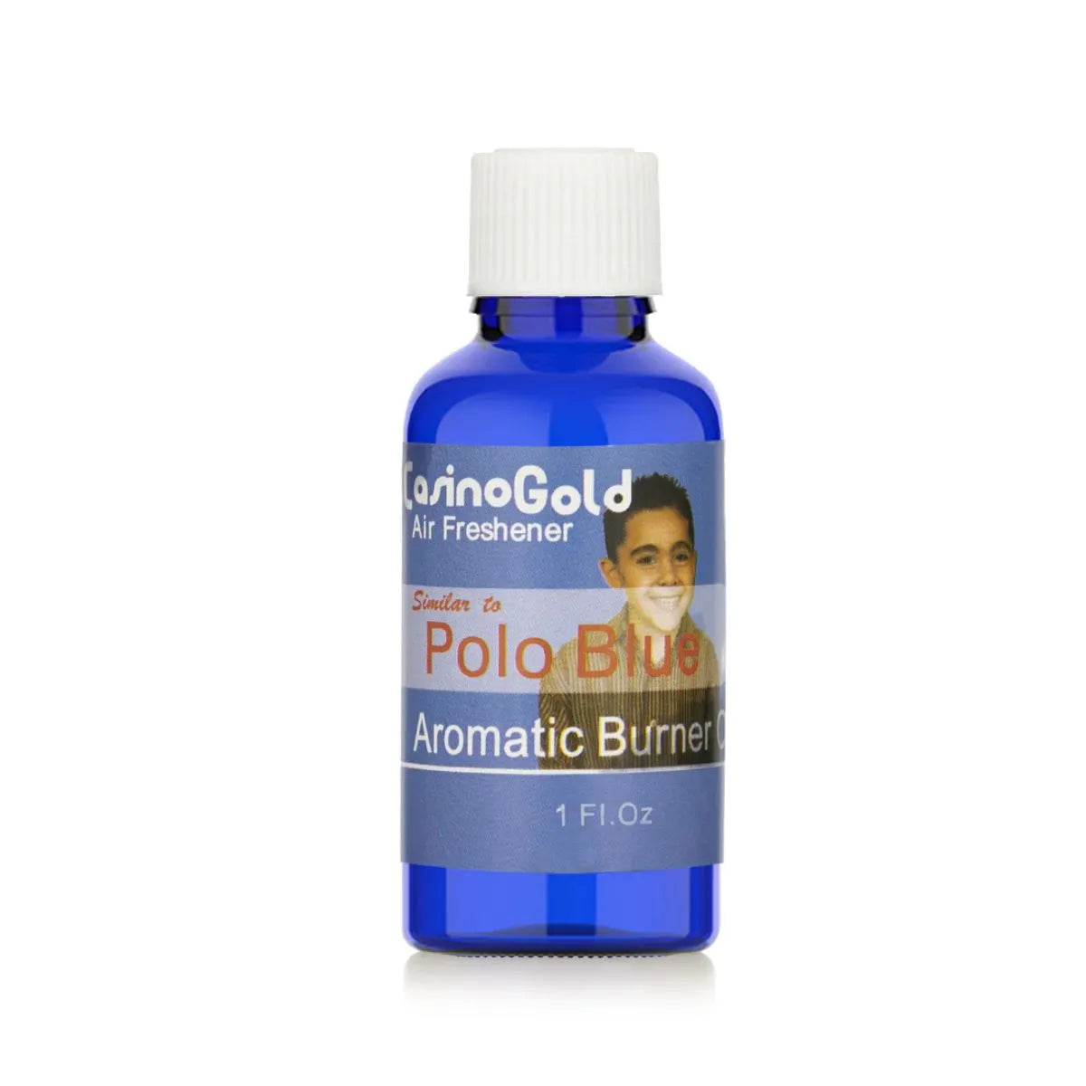 Casino Gold Polo Blue Type Fragrance Oil Air Freshener in a 1 oz blue bottle