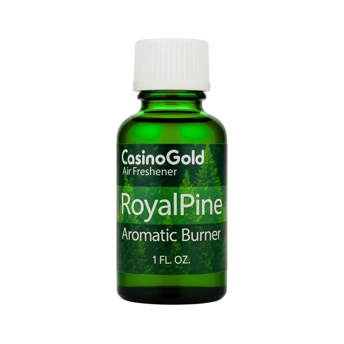 Casino Gold Royal Pine Fragrance Oil Air Freshener in a 1 oz green bottle