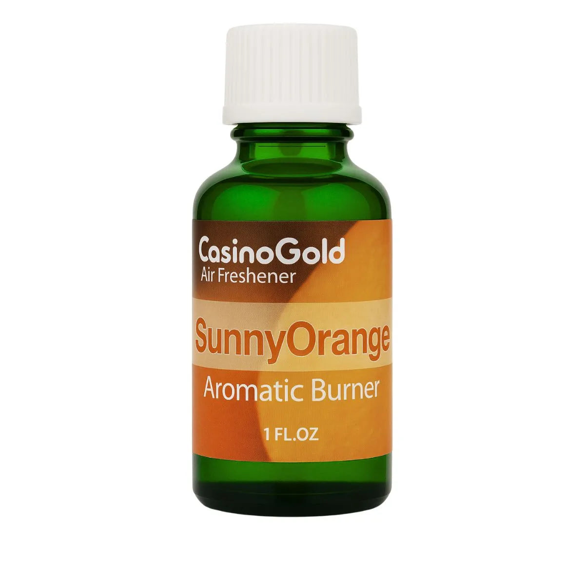 Casino Gold Sunny Orange Fragrance Oil Air Freshener in a 1 oz green bottle