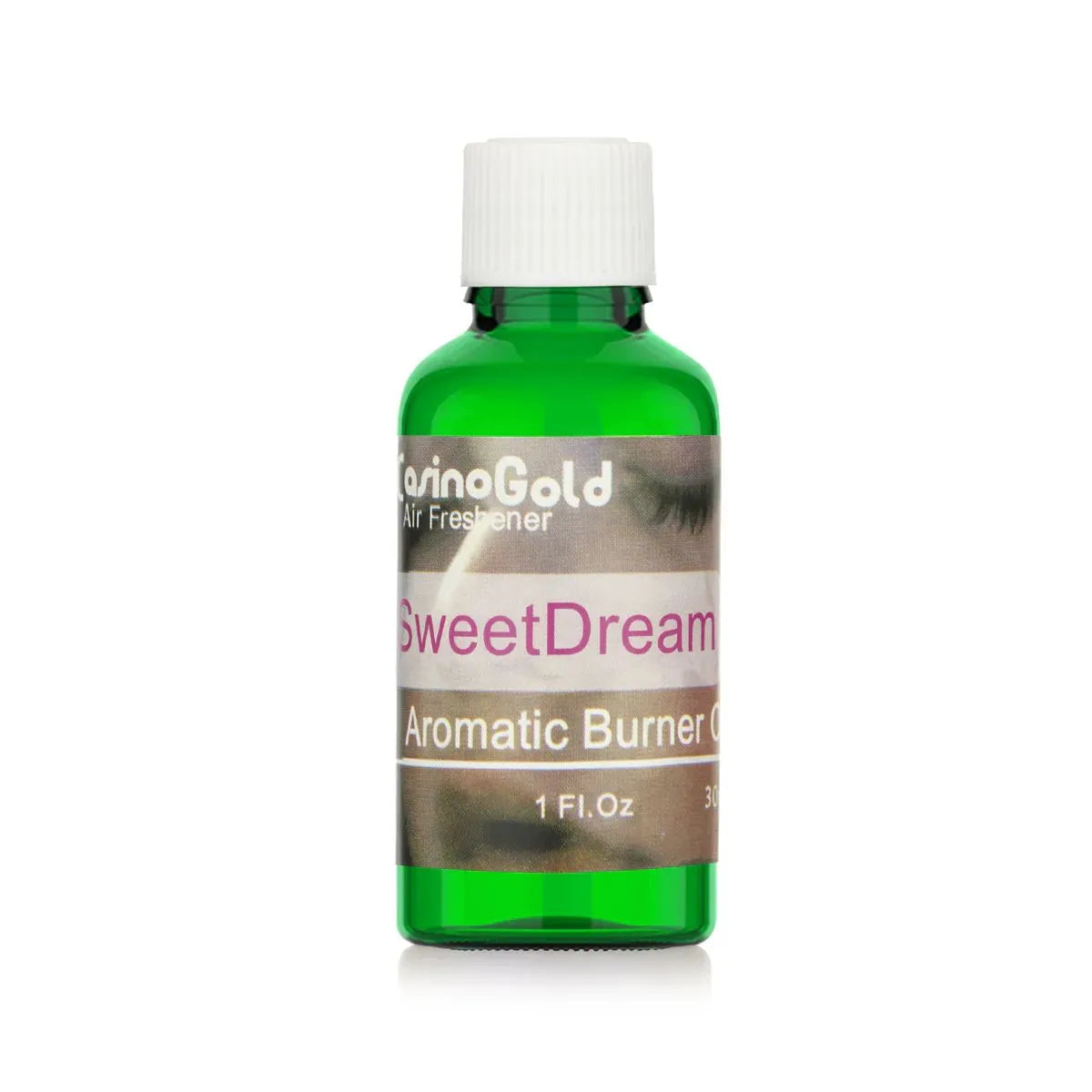 Casino Gold Sweet Dreams Fragrance Oil Air Freshener in a 1 oz green bottle