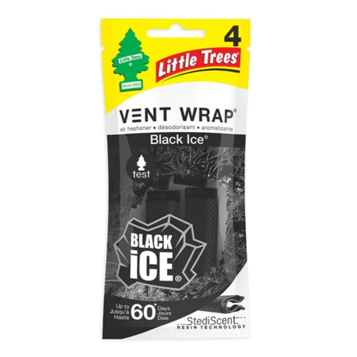 Front view of Little Trees Black Ice Vent Wrap 4-Pack – wholesale car air freshener