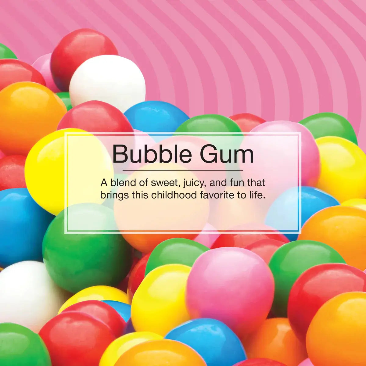 Little Trees Bubble Gum fragrance scent info featuring colorful gumballs and sweet scent highlights for wholesale listings