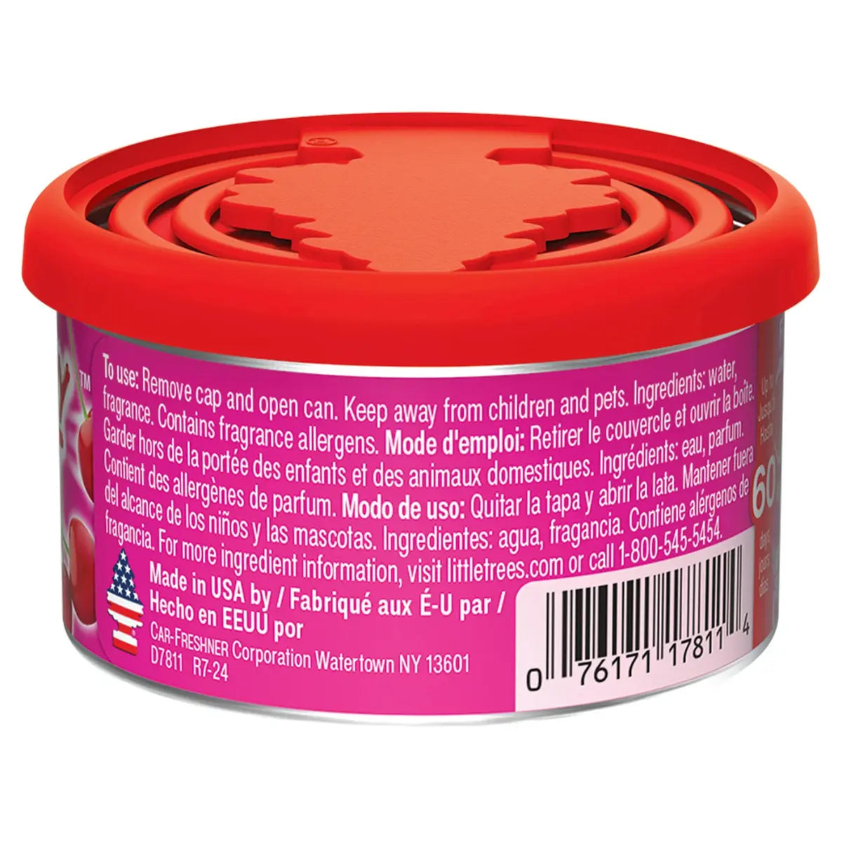 Back label of Cherry Blast Fiber Can showing barcode and product details