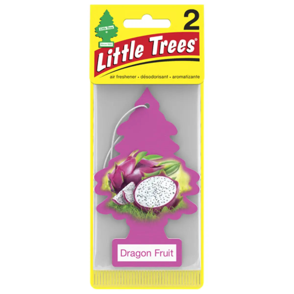 Front of Little Trees Dragon Fruit 2 Pack air freshener wholesale packaging