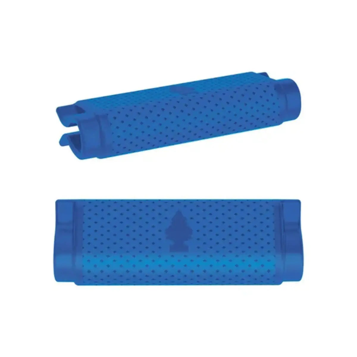 Close-up view of Little Trees Fresh Shave Vent Wrap, showing blue clip-on design and textured surface.