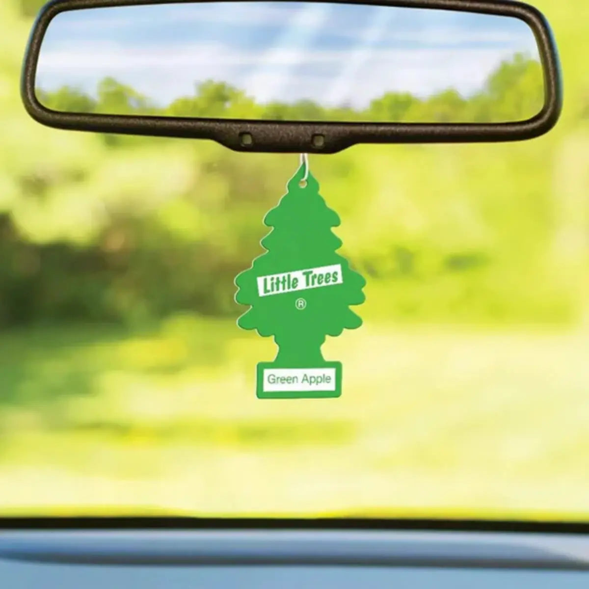 Green Apple 2 pack Little Trees car air freshener hanging in car