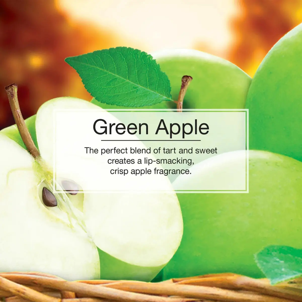 Green Apple scent description with image of fresh apples and clean background