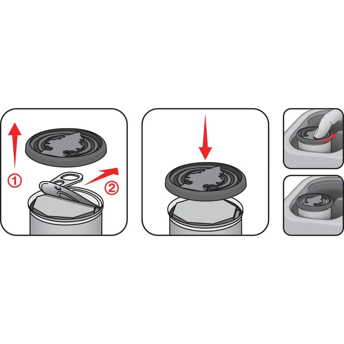 Alt Text: Instructions showing how to open and adjust the lid of the New Car Scent Fiber Can