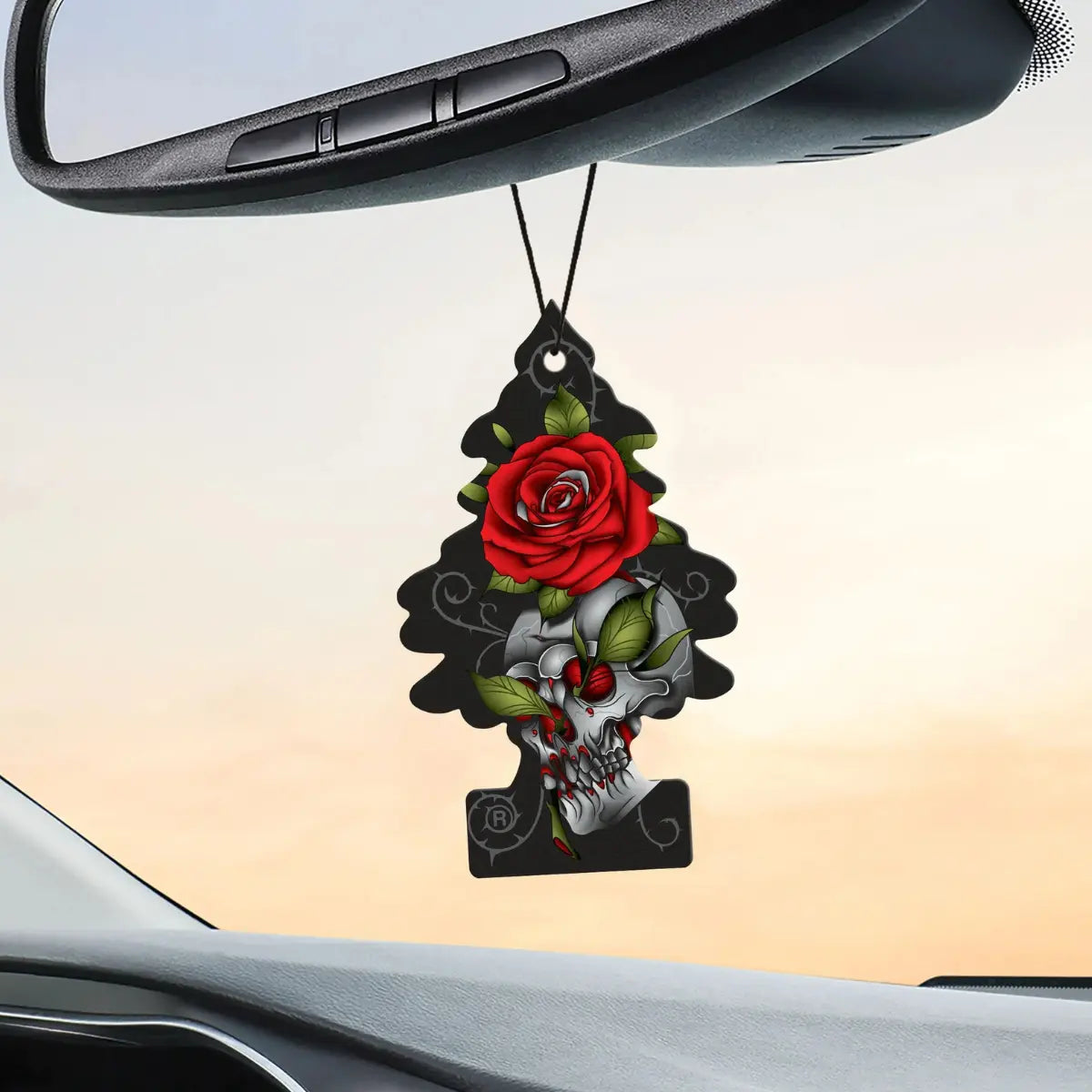 Little Trees Rose Thorn 2 pack car air freshener hanging in rearview mirror