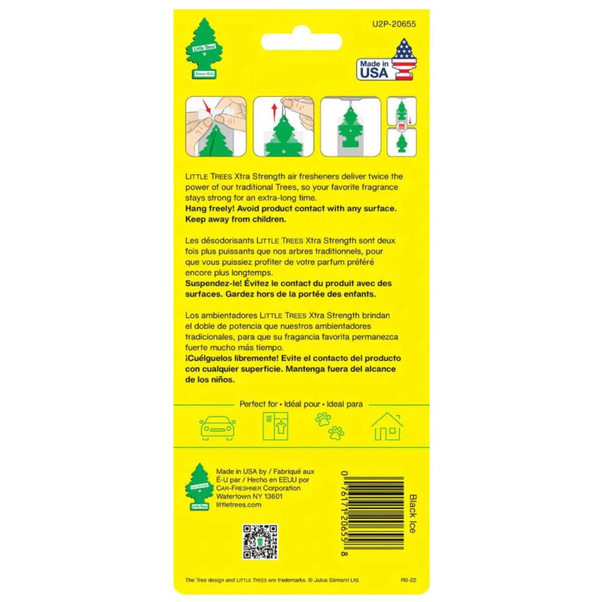 Little Trees Vanillaroma Xtra Strength Air Freshener back label and usage instructions