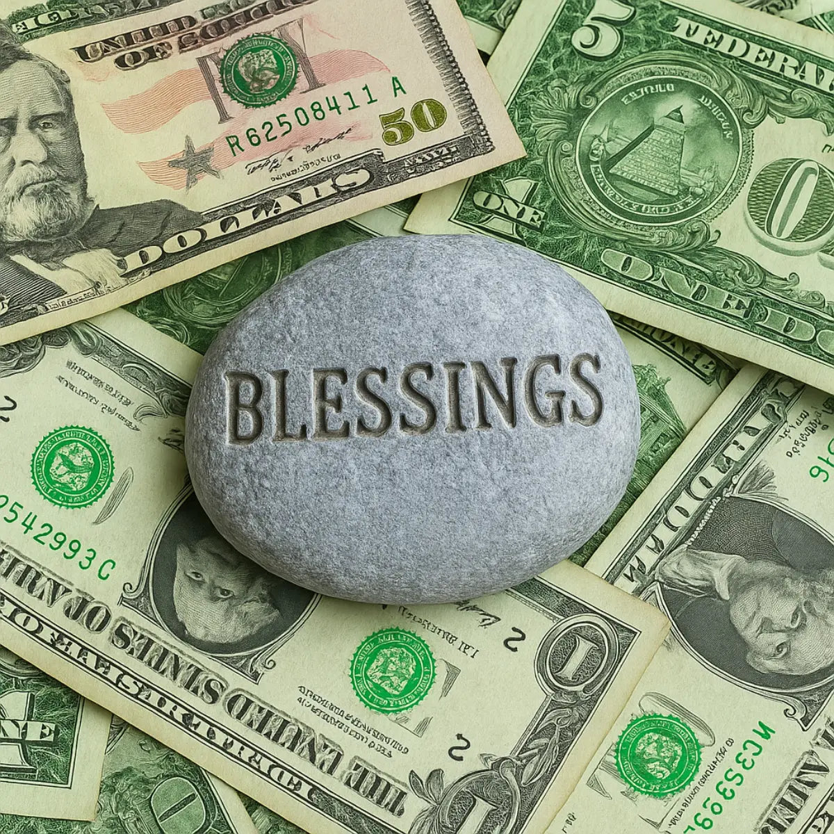 Stone Engraved with Blessings on U.S. Dollar Bills