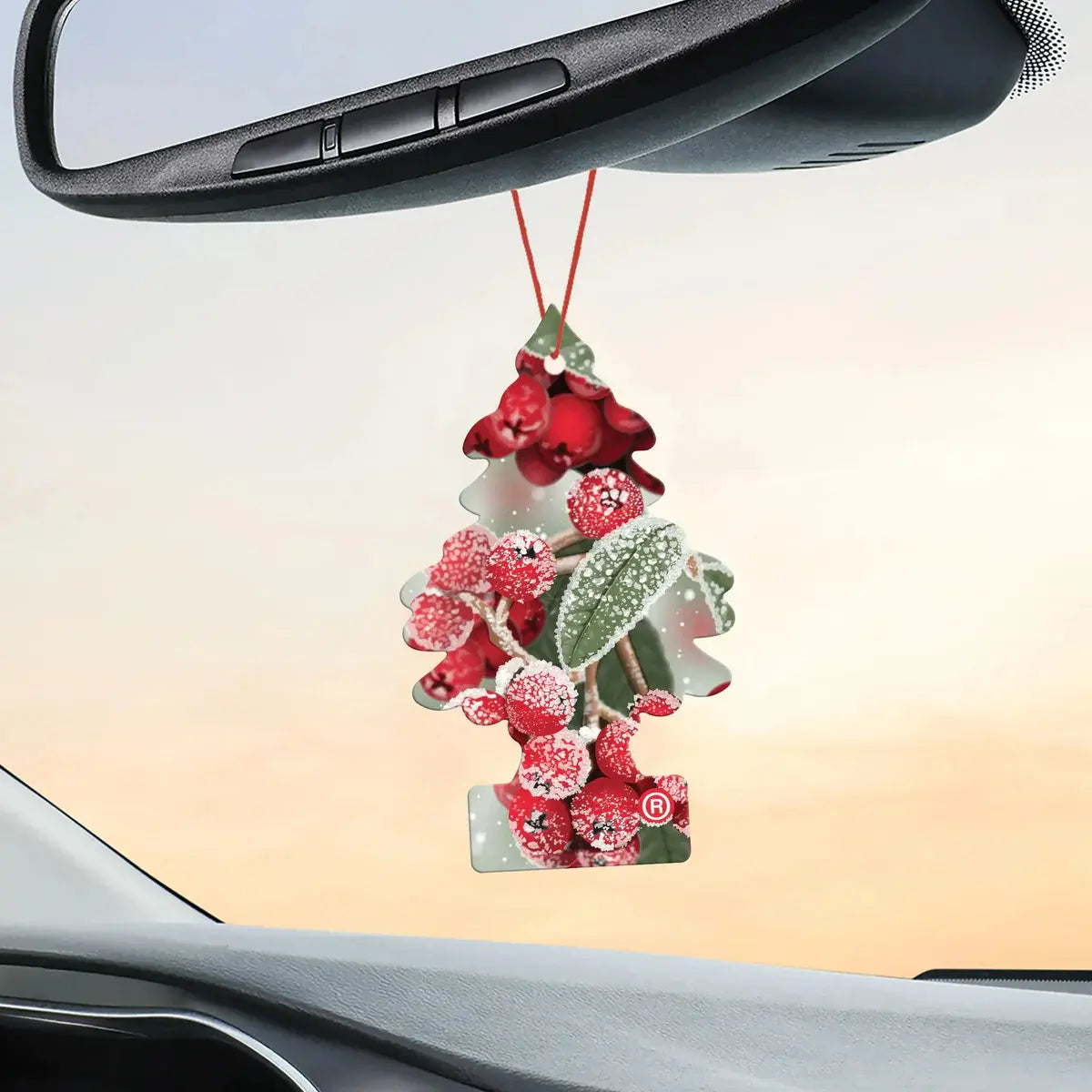 Winterberry Little Trees Air Freshener Hanging in Rearview Mirror