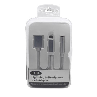 Three in One SABA Lightning to USB-A and Headphone Jack Adapter