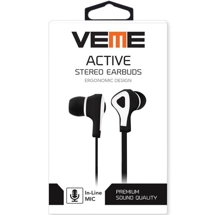 Black VEME Active Series Stereo Earbuds