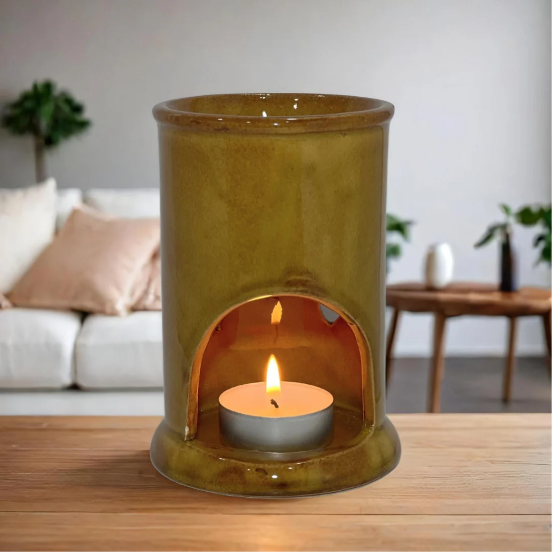 Cylinder Ceramic Oil Burner & Wax Warmer – Available in Grey, Green, and Brown (6 Count)