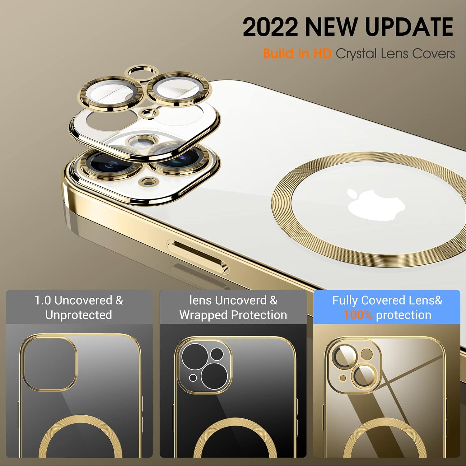 Gold Luxury Plated Magsafe iPhone Case With Lens Cover Graphic