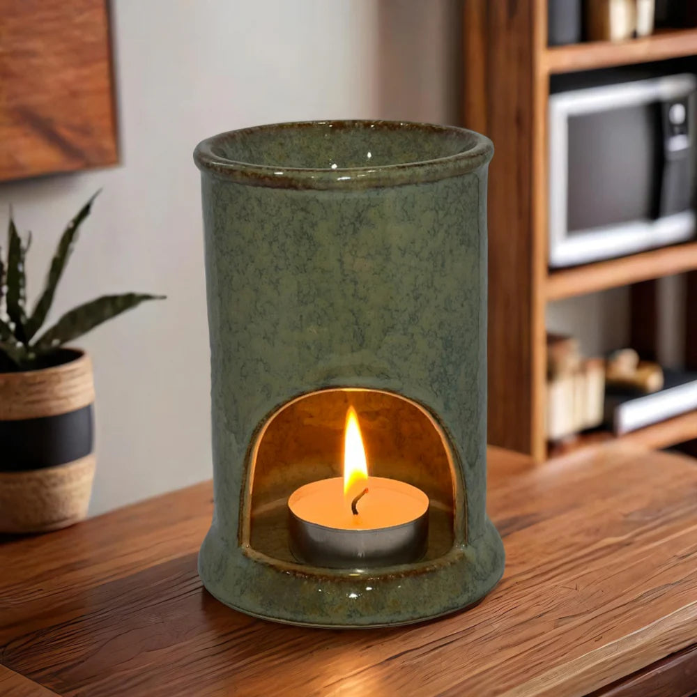 Cylinder Ceramic Oil Burner & Wax Warmer – Available in Grey, Green, and Brown (6 Count)