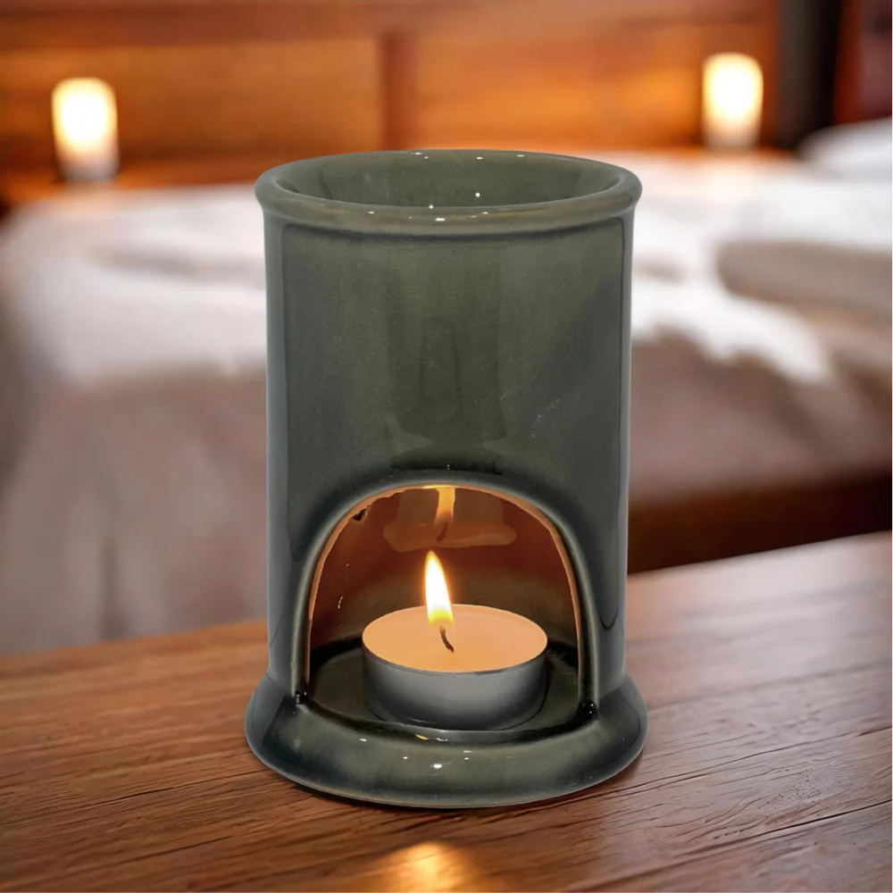 Cylinder Ceramic Oil Burner & Wax Warmer – Available in Grey, Green, and Brown (6 Count)