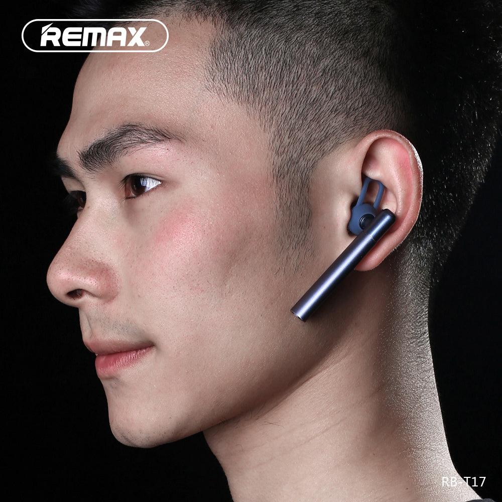 Guy Using  REMAX RB-T17 Bluetooth Business Earphone