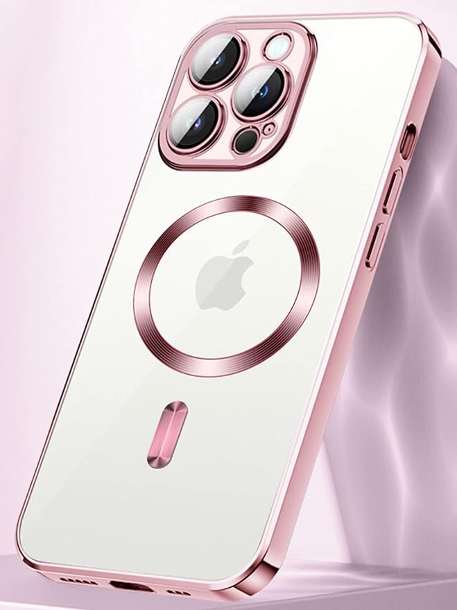 Pink Luxury Plated Magsafe iPhone Case With Lens Cover