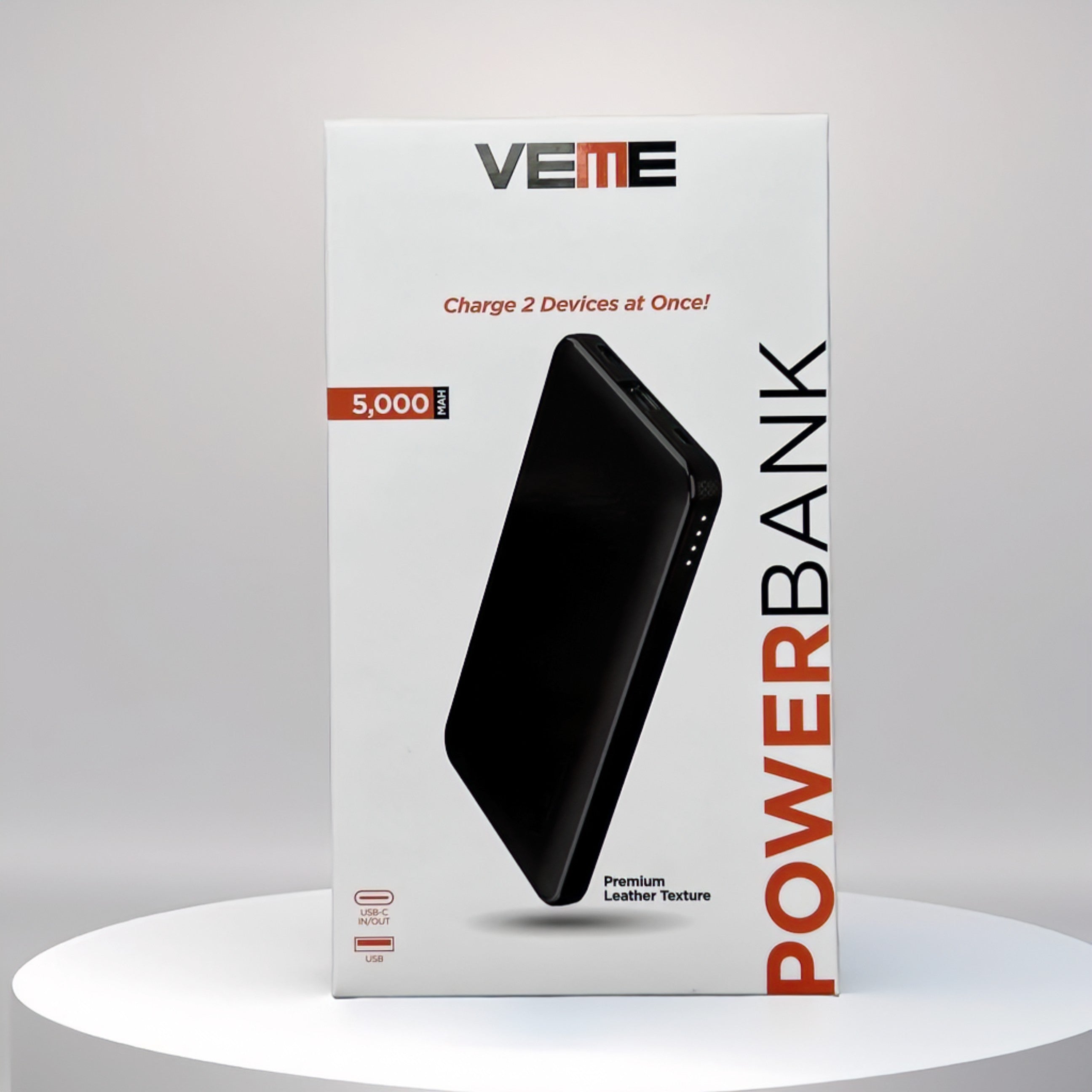 VEME Power Bank With USB-C, USB-A and Micro-USB Ports- Black (4 Count)
