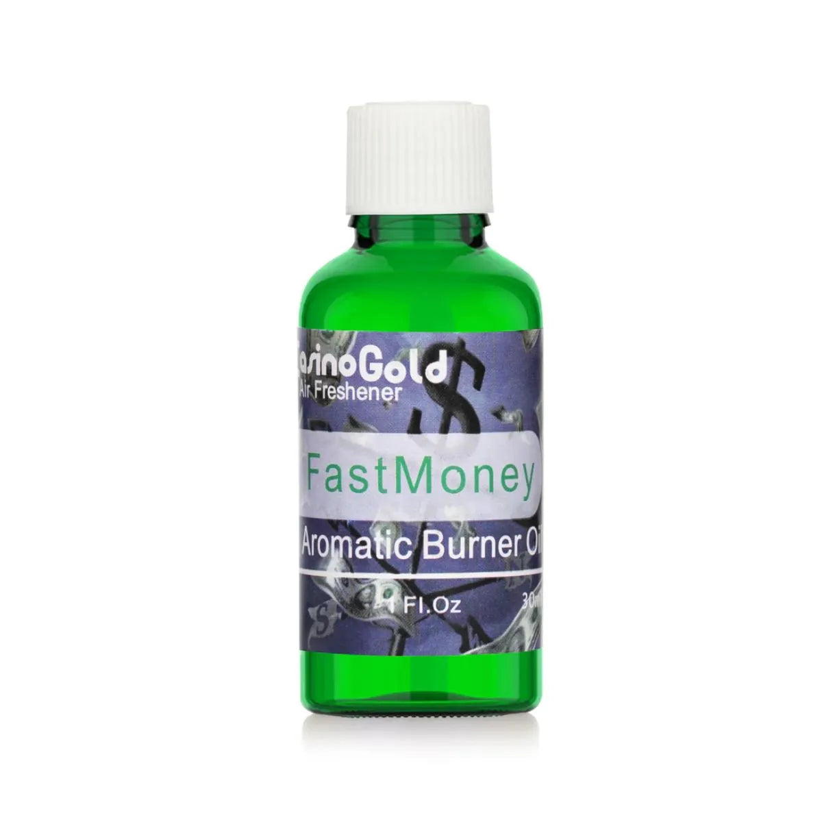 Casino Gold Fast Money Fragrance Oil Air Freshener in a 1 oz green bottle