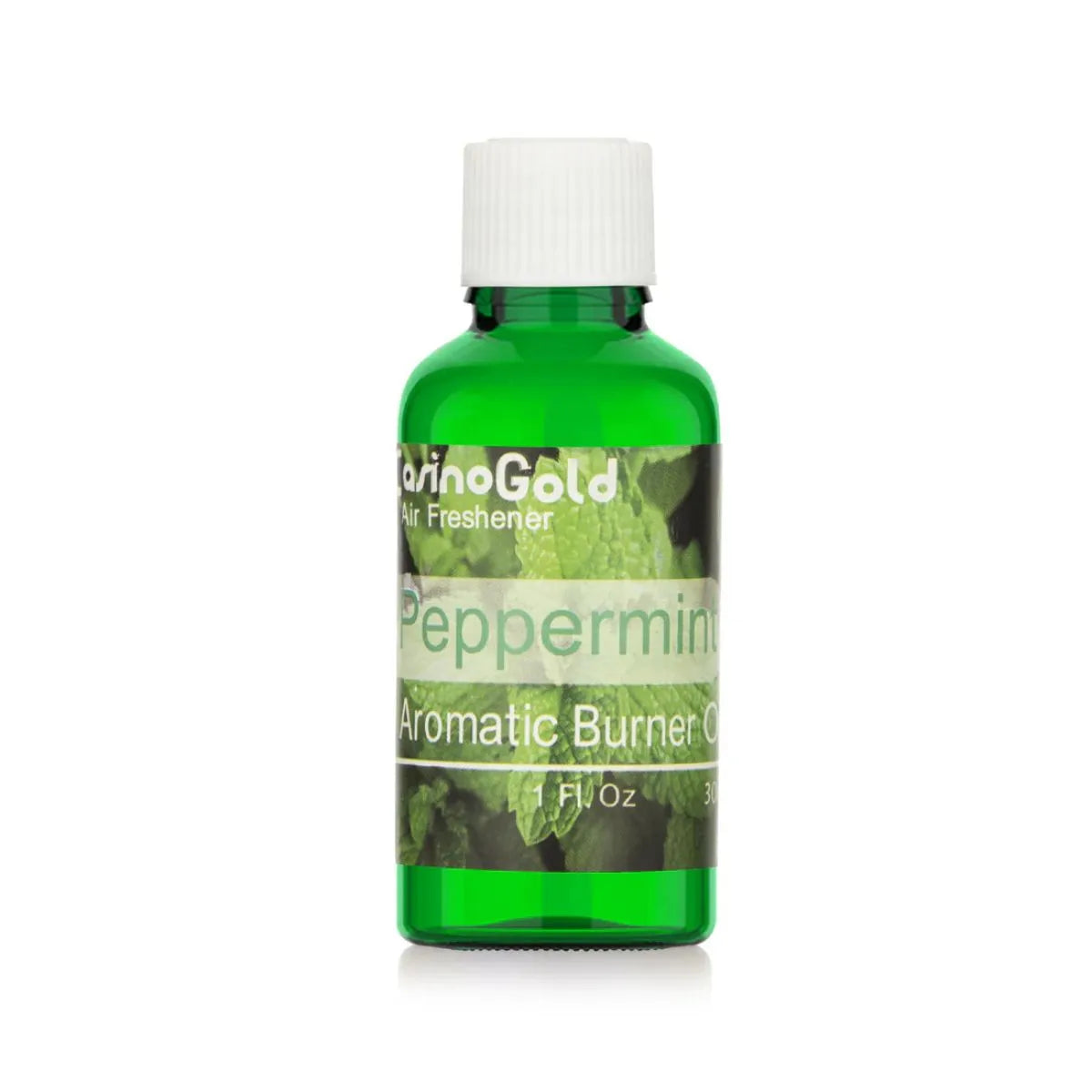 Casino Gold Peppermint Fragrance Oil Air Freshener in a 1 oz green bottle