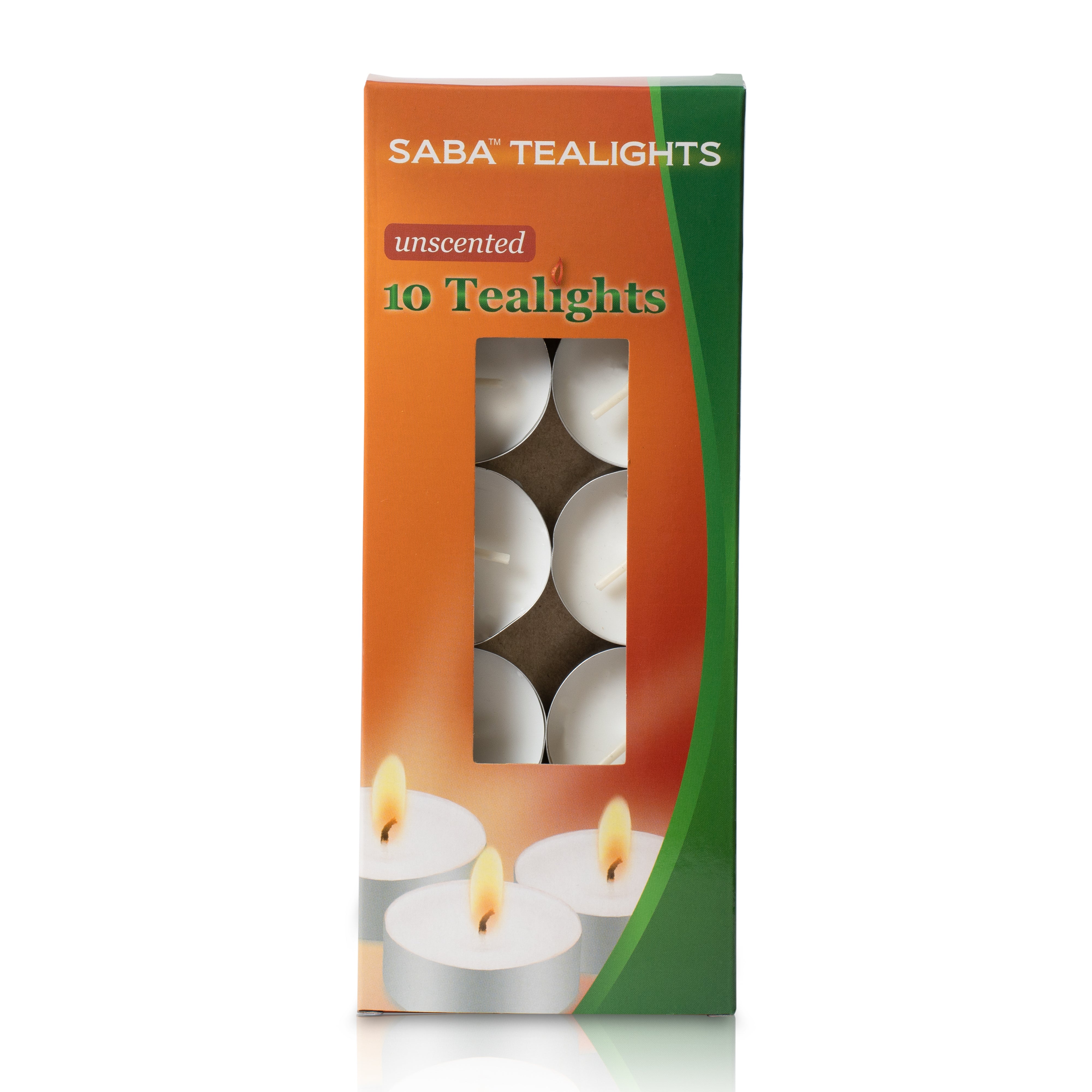 SABA Tealights - "White Unscented" - 10 Pack- Made in USA (20 Count)