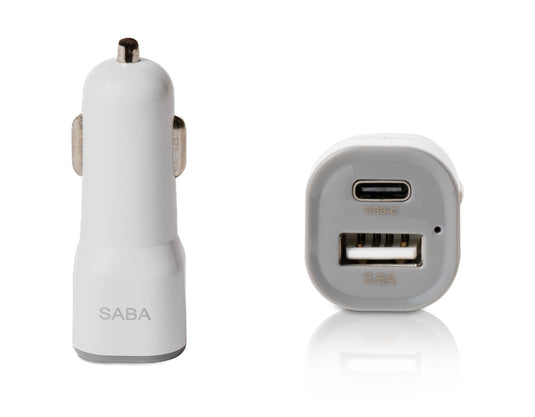 White Type-C-and USB-A Car Adapter