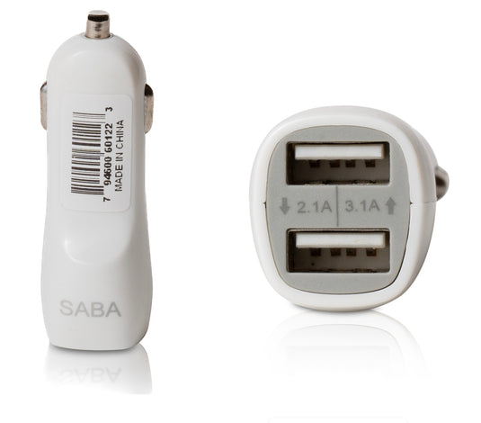    White USB-A Car Adapter Two Port 